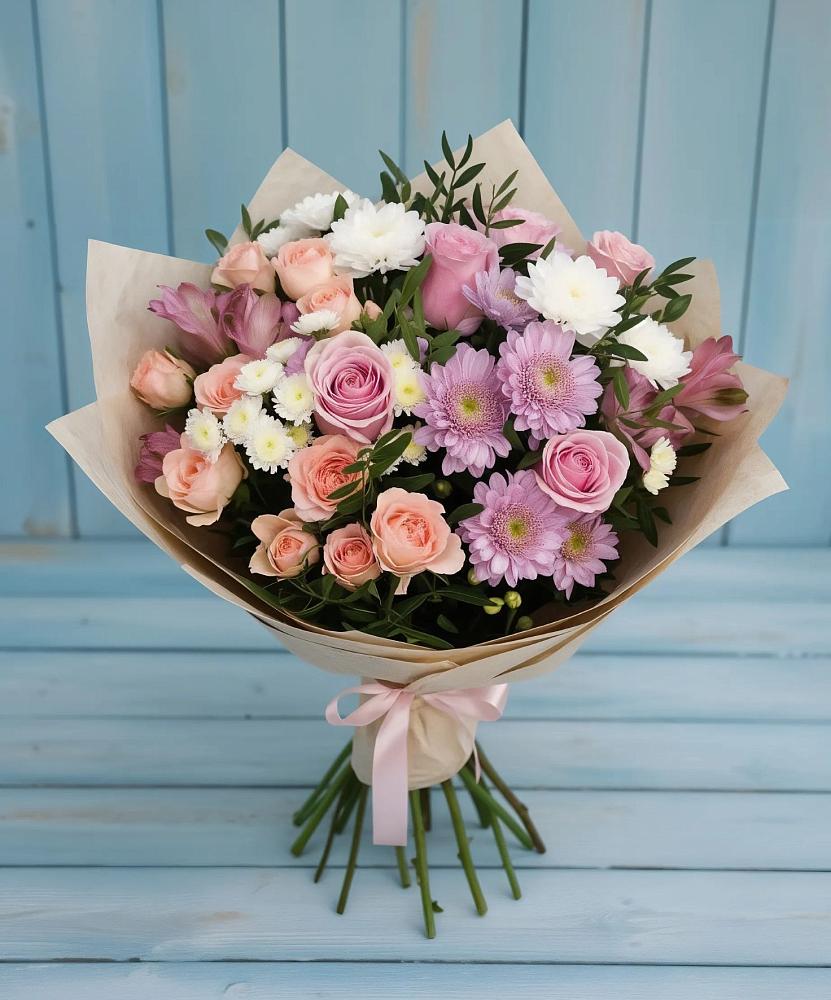 Букет цветов из: Хризантемы, Розы и Альстромерии в Реутов