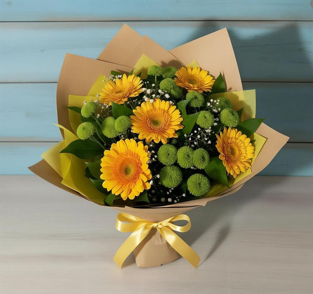 Букет цветов из: Герберы и Хризантемы в Реутов