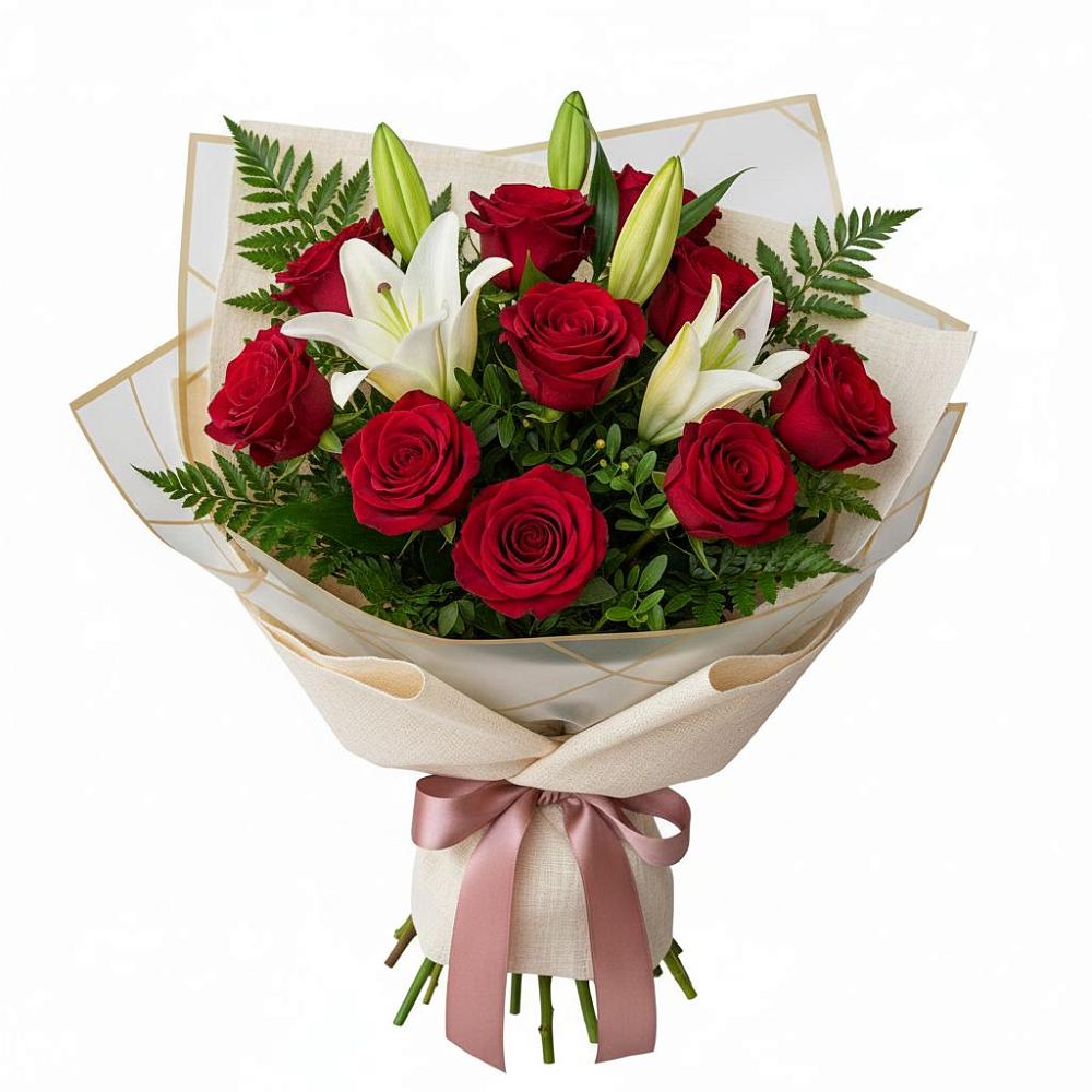 Букет цветов из: Лилии и Розы в Реутов