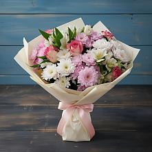 Букет цветов из:  Хризантемы, Альстромерии и Розы в Реутов