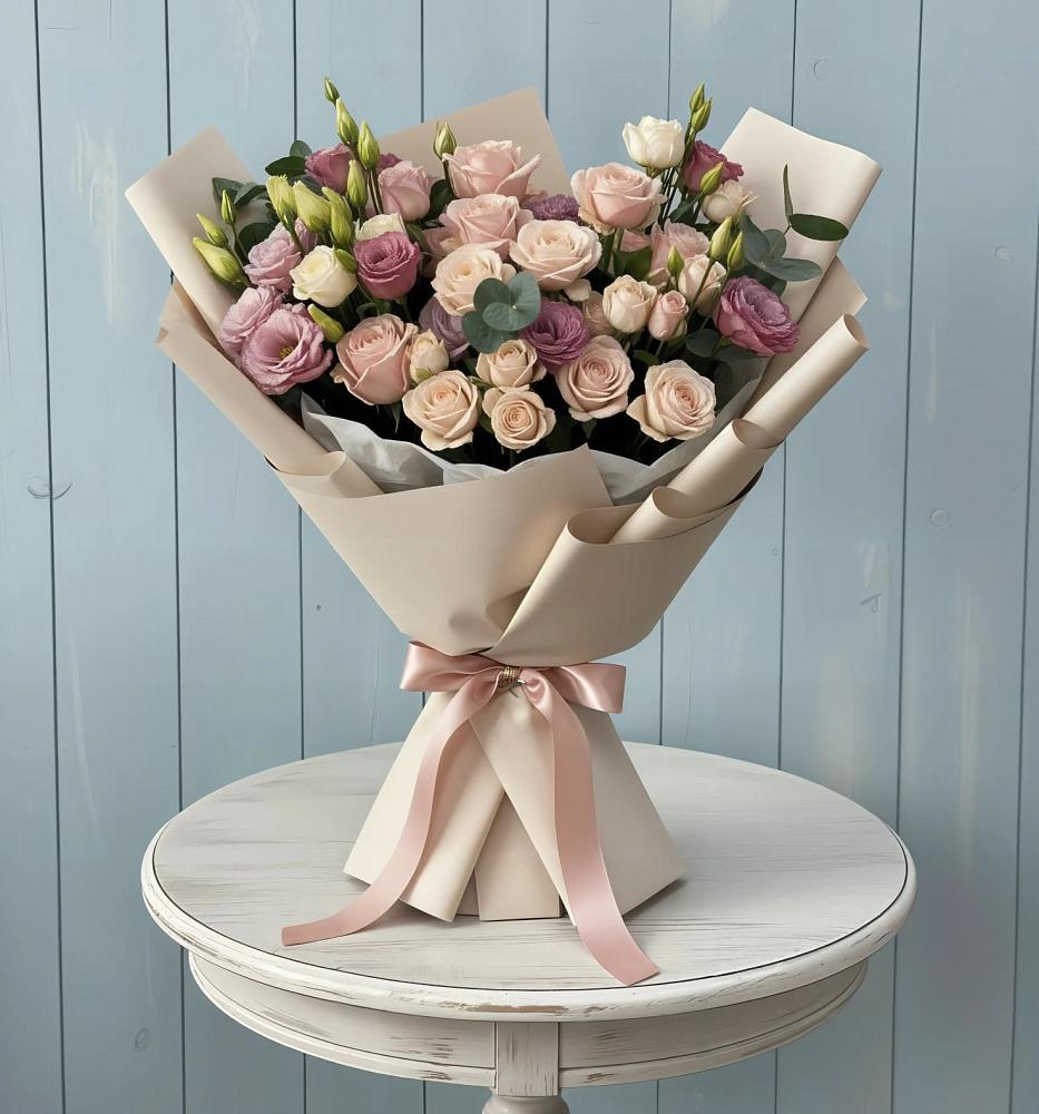 Букет цветов из: Розы и Лизиантусы в Реутов