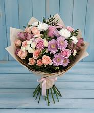 Букет цветов из:  Хризантемы, Розы и Альстромерии в Реутов