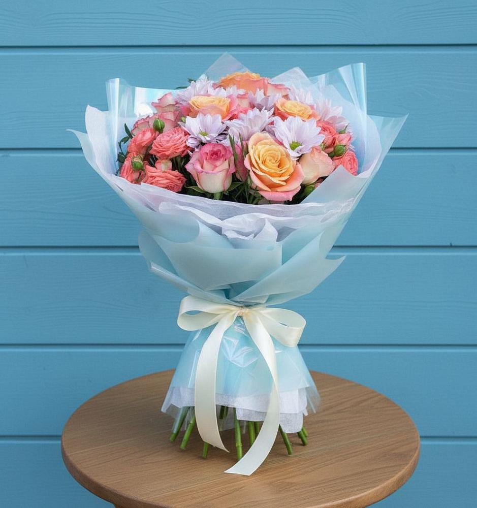 Букет цветов из: Хризантемы и Розы в Реутов