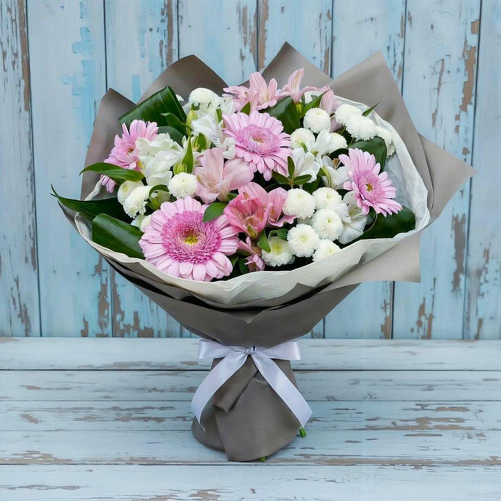 Букет цветов из: Герберы, Альстромерии и Хризантемы в Реутов