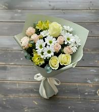 Букет цветов из:  Альстромерии, Розы и Хризантемы в Реутов