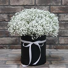 Цветочная композиция из Гипсофила в шляпной коробке в Реутов